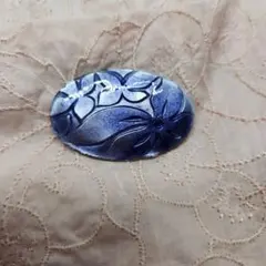ヴィンテージ　ブローチ　七宝焼　花柄　パープル　楕円形