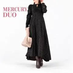 MERCURYDUO ドット柄ロングワンピース 長袖 S ブラック