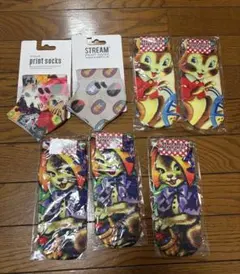 新品②stream猫柄靴下＆レトロアニマル靴下　7足のサムネイル