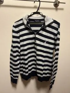 NAUTICA(ノーティカ) ボーダー ハーフジップ グレー黒 古着 アメカジ