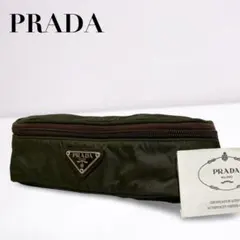 【正規品】プラダ PRADA 三角ロゴ ポーチ 小物入れ ナイロン カーキ系