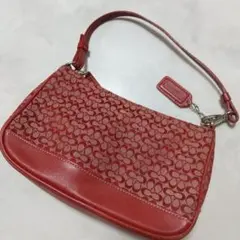 コーチ アクセサリーポーチ キャンバス レザー レッド シグネチャー