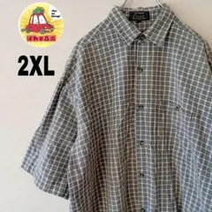 USA古着 cascade 半袖ボタンシャツ　2XL グリーンホワイト　チェック