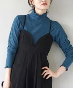 リブ編みタートルネック長袖トップス M