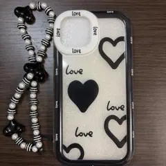 iPhone 15用　スマホケースセット　ハート柄　透明　アクスタ　ストラップ