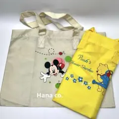 【2点セット】ディズニー トートバッグ（ミッキー・くまのプーさん）内ポケット付