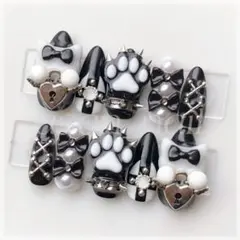 〖 現品 〗ネイルチップ123量産型地雷系サブカルブラック黒ゴテゴテ韓国y2k