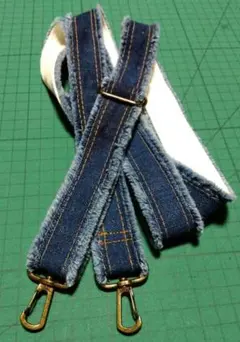 ショルダー紐♪フリンジデニム☆ダブルステッチ☆インディゴネイビー