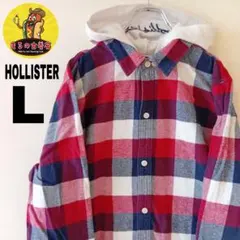 USA古着 HOLLISTER　ネルシャツパーカーL　レッドネイビー　チェック