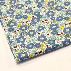 RF11 プリント フラワー コットン100％生地 レトロお花⑪青白 輸入生地