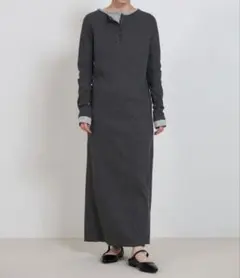 【タグ付】セレクトモカ カットリブレイヤードヘンリーネックワンピース グレー L