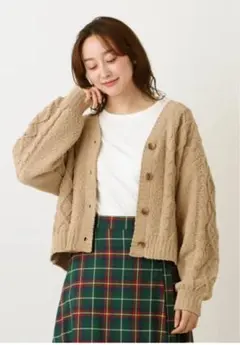 新品　Afternoon tea マットモールケーブルニットカーディガン