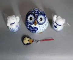 フクロウの小物入れと冬バージョン招き猫セット