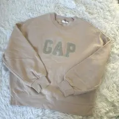 GAP ロゴスウェット ピンクベージュ ボアロゴ 裏起毛 XS