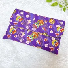 御朱印帳ケース和柄 金彩× 手鞠と舞い蝶　御朱印袋　御朱印入れ　ハンドメイド　紫