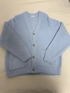 Vネック韓国系 ワッフル編み カーディガン 水色 オーバーサイズ メンズ