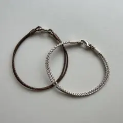 ブラウン ホワイト 編み込みブレスレット 2個セット　チョーカー