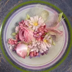 薔薇と小花のコサージュ ピンク系①布花☆染め花☆アートフラワー☆ハンドメイド
