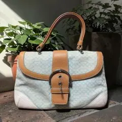 COACH コーチ ソーホー ミニシグネチャー ハンドバッグ ブルー - メルカリ