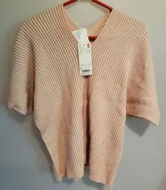 3D コットン プリーツVネックセーター 5分袖