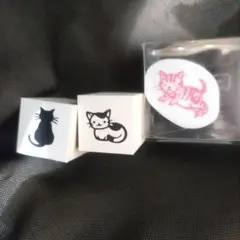 猫　スタンプ　クロネコ　ミケ　トラ　3個　青山　こどもの城