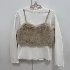 ホワイト 長袖カットソー ファー付き　130