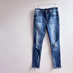 ジーナシス ダメージ デニム スキニー パンツ ズボン ウォッシュ加工 伸縮性のサムネイル