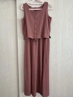 リブノースリーブロングワンピース