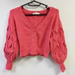 セシルマクビー 盛袖 パール ニットカーディガンショート ビビッドオレンジ