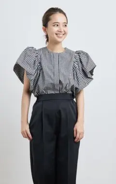 yori バルーンスリーブブラウス　ギンガムチェック　38