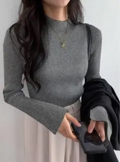 ハイネックフレアスリーブリブニットトップス[k9086d]