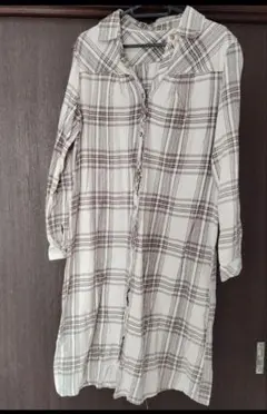 チェック柄シャツワンピース 長袖 茶色