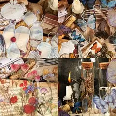 9月までセール PET素材「花・蝶々・香水瓶・植物」4点セット　コラージュ素材