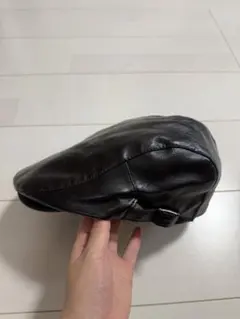 黒 レザー ハンチング帽