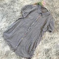 へじに様専用ブルーストライブ コットン ギンガムチェック シャツL 半袖 ブルー