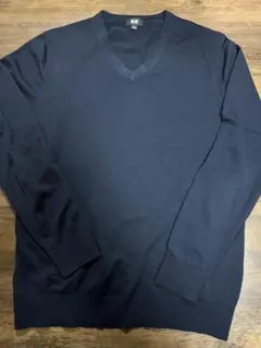 UNIQLO ウール　Ｖネックハイゲージニット　L ネイビー