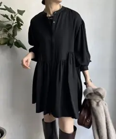 DouDou　ペプラムチュニック　黒　ドゥドゥ