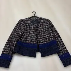 ツイード ノーカラージャケット レース切替