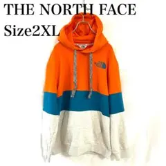 【美品】THE NORTH FACE カラーブロックパーカー オレンジ 2XL