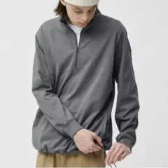 GU ヘビーウェイトオーバーサイズハーフジッププルオーバーT グレー S
