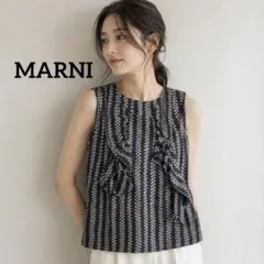 MARNI マルニ 半袖ブラウス 幾何学模様 ペペラム風 40 バーガンディ 黒 