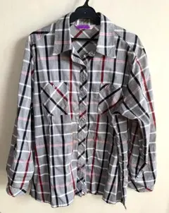 チェック柄 長袖シャツ フォーマル グレー シンプル 上品 カジュアル