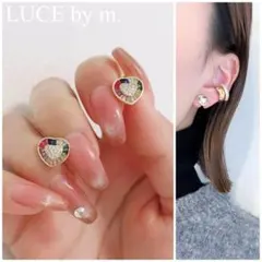 1062 カラフル ジルコニア ハート 小ぶりピアス シンプルお洒落 大人可愛い