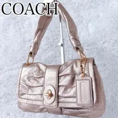 COACH Shoulder bag Pink Gold Lame Ribbon