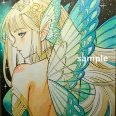 【手描きイラスト 215】オリジナル原画 色紙 同人「森の光 女の子 蝶の妖精」