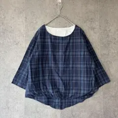 ケルシャンス 大人可愛い レイヤード風 チェック柄プルオーバーブラウス 七分袖Mのサムネイル