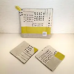 【ハンドメイド】ポットマット＆コースターセット　パッチワーク風　リネン