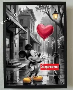 Supreme ミッキーマウス　ポスターフレーム付き壁掛けパロディアート