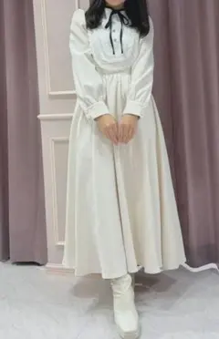 AnMILLE ヨークビジューフレアワンピース オフホワイト リボン無し