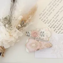 ♡インド刺繍リボン　2個セット♡キッズ・ベビーヘアピン♡メルヘン　ナチュラル♡